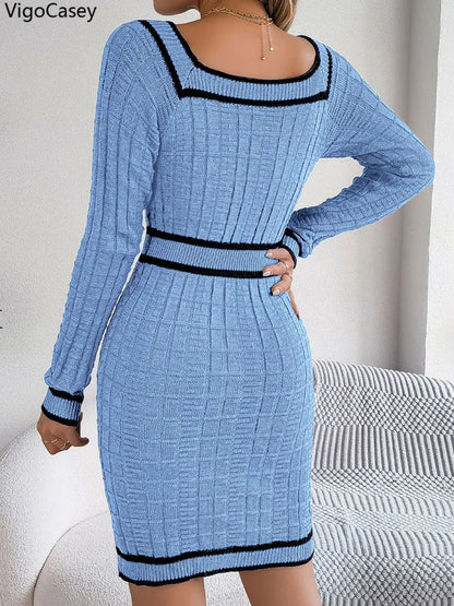 A&M Couture®  Blue Bodycon Knit Dress