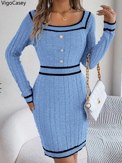 A&M Couture®  Blue Bodycon Knit Dress